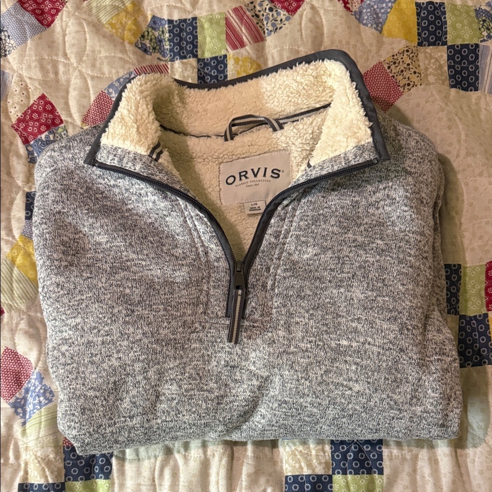 Orvis Men’s Sherpa Lined Gray Fleece Quarter-Zip Size Large
